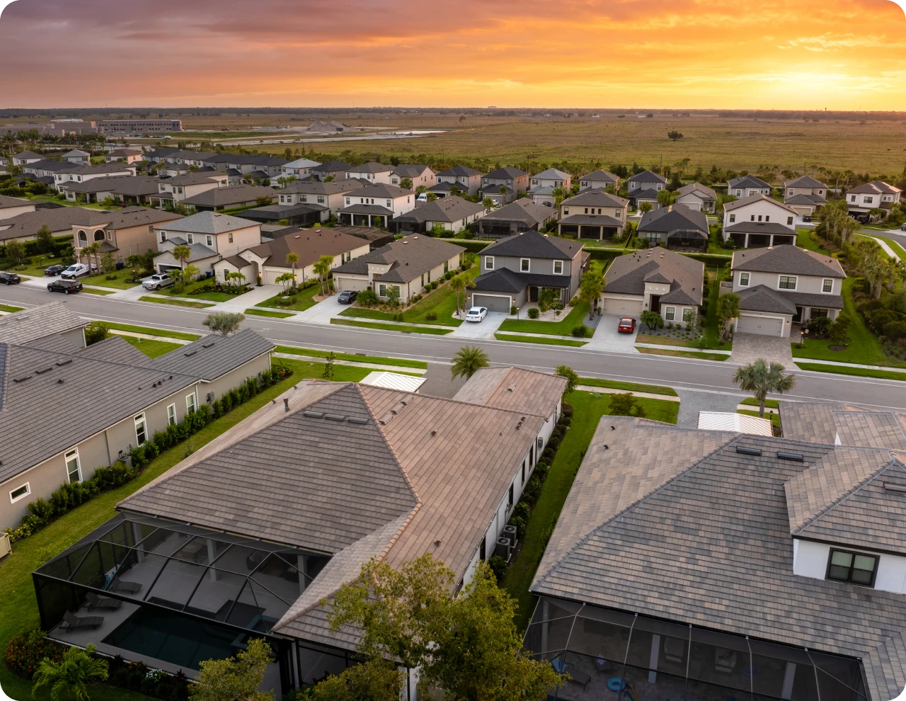 Scenic sunset over residential area