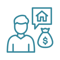 Real estate agent with house and money bag