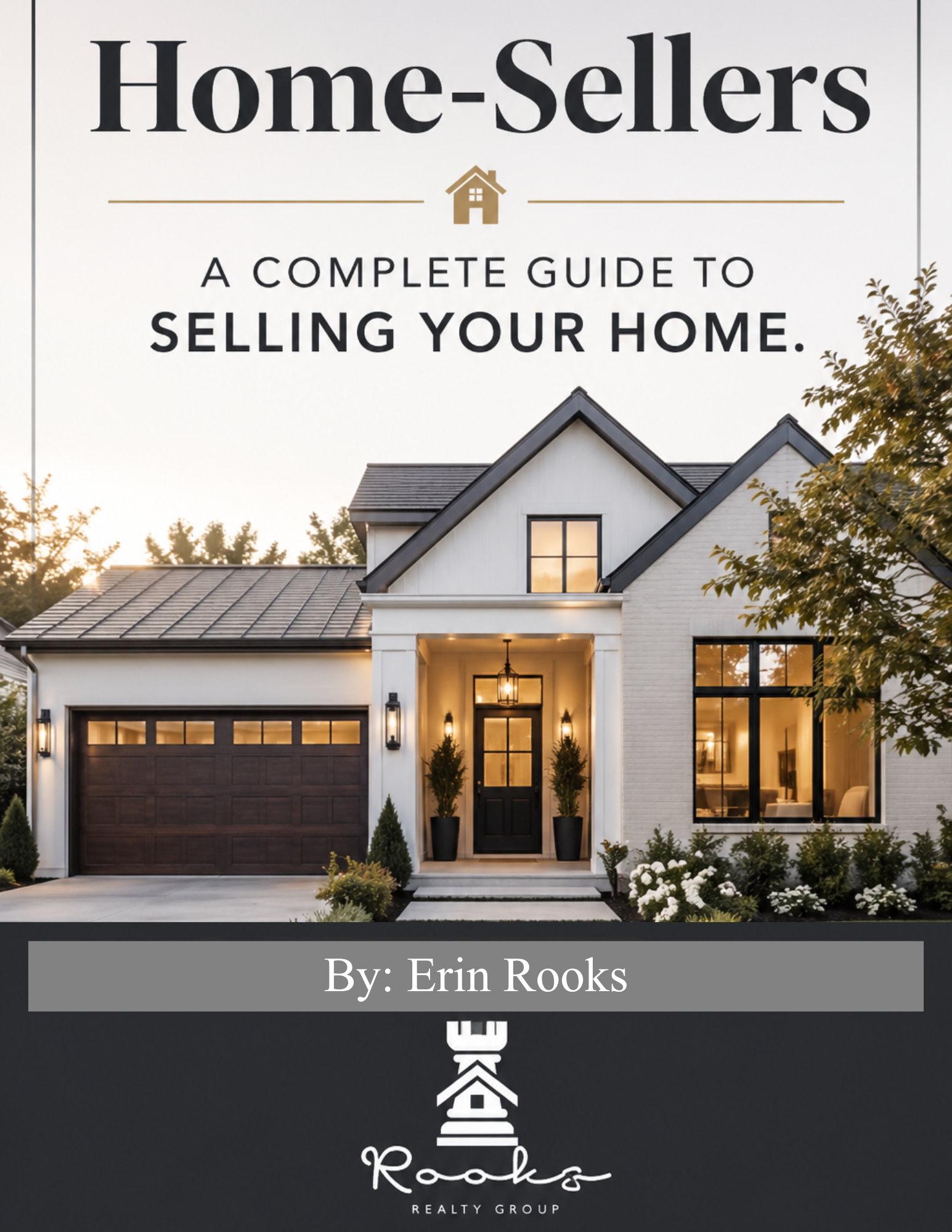 Modern house exterior on real estate guide cover
